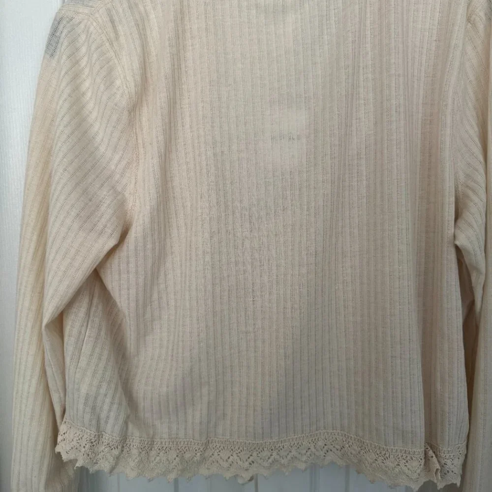 NWT, Free People Third Date Top, Crocheted Hem, Almond / Off-white Color, L